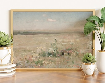 Wildflower Meadow Art Print: Vintage Steppe Landscape