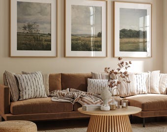 Neutral Landscape Painting Set: Farmhouse Cottagecore Wall Art