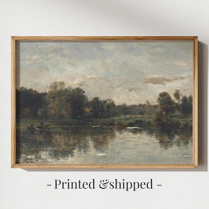 Vintage Landscape Painting Gallery Wall Art, Vintage River Painting, Countryside Landscape Print, Living Room Decor, Farmhouse Wall Art