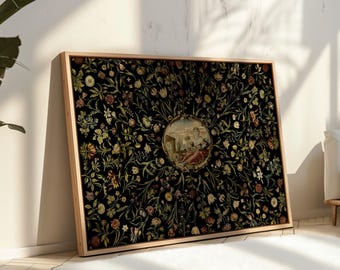 Antique Floral Print: Dark Academia Textile Wall Art