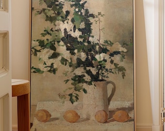 Vintage Flowers and Lemons Art Print Floral Citrus Still Life Wall Decor