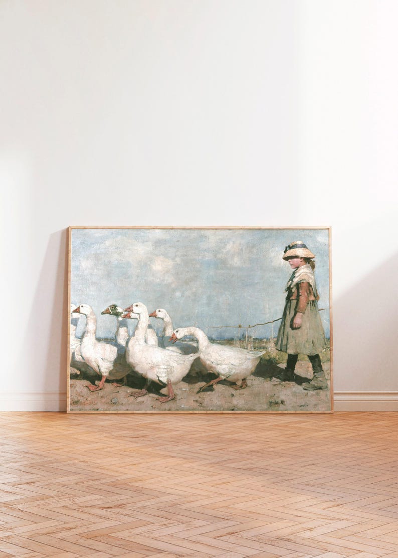 Vintage Geese Print, Farmhouse Nursery Decor, Country Painting image 4