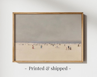 Vintage Beach Painting Print, Neutral Coastal Wall Art