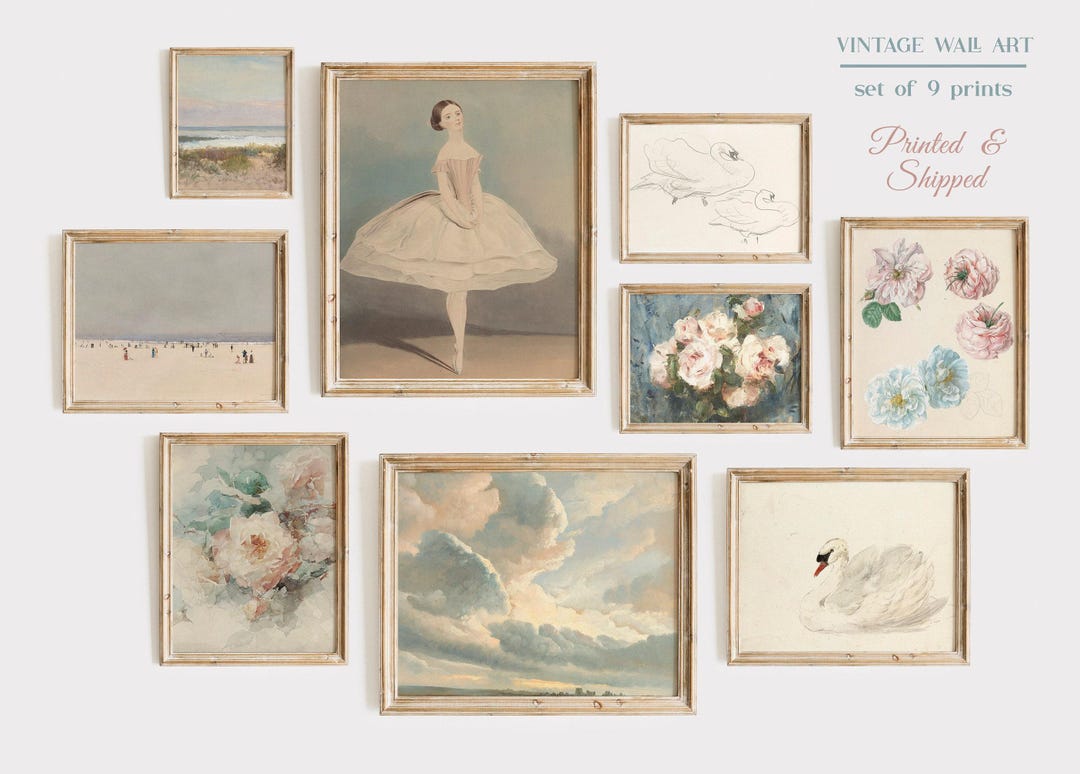 Vintage Nursery Prints Gallery Wall Art Set, Soft Pink & Blue - Etsy