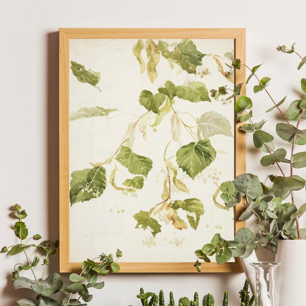 Vintage Leaf Print, Greenery Wall Art, Watercolor Green Leaf Art, Vintage Botanical Wall Art, Country Farmhouse Art, Plant Lover Gift