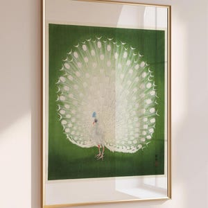 Arte de pavo real blanco, arte de pared vintage, impresión de pavo real, arte de pared japonés, arte de pavo real vintage, pavo real Ohara Koson, arte de pared japonés, ENVÍO