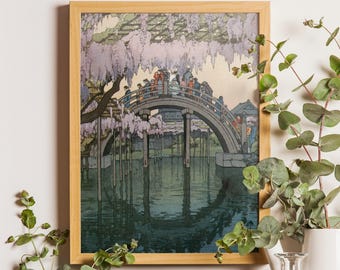 Yoshida Hiroshi Japanese Woodblock Print, Kameido Shrine Bridge Reproduction Wall Art
