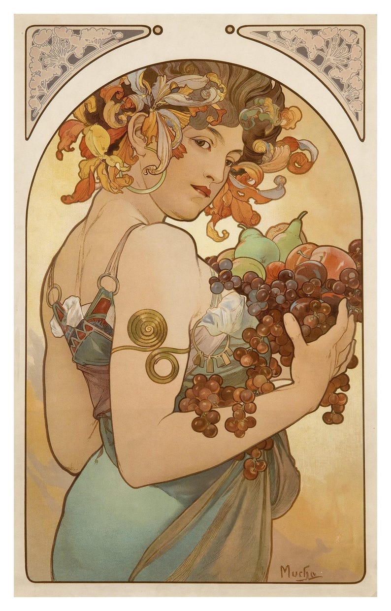 1art1 Alphonse Mucha Poster The Times Of Day, Evening Contemplation, 1899 Kunstdruk Reproductie 91x30 cm : Alphonse Mucha