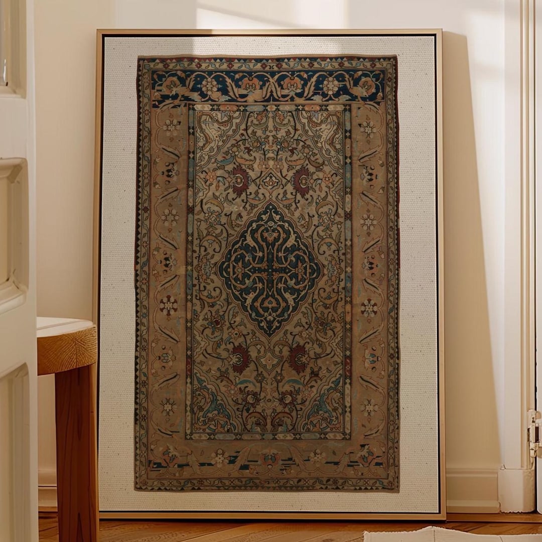 Patterned Wall Rug Antique Rug Pattern Wall Print, Vintage Textile Art, Neutral Tapestry ...