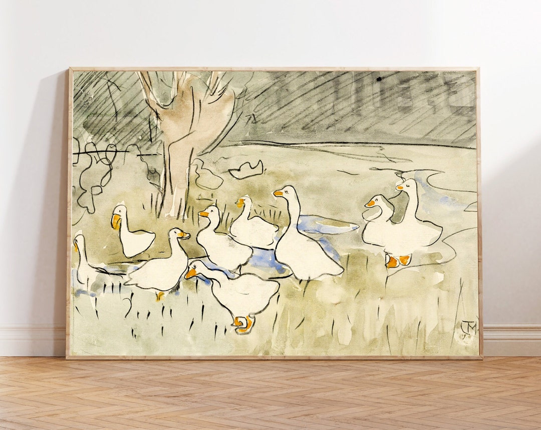 Vintage Duck Wall Art, PRINTED AND SHIPPED, Antique Geese Watercolor