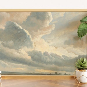 Pintura de nubes, arte de pared para guardería, arte de nubes, impresión de nubes, arte vintage, arte antiguo, impresión de campo francés para guardería de granja, cielo vintage