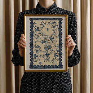 Chinoiserie Bird Wall Art Set of 2 Prints, Vintage Blue Botanical ...