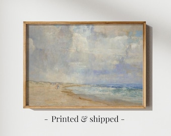 Vintage Beach Painting, Coastal Wall Art, Nautical Print