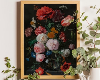Dutch Floral Still Life Botanical Print, Floral poster, Antique Botanical, Flower Print, Rose Print, Botanical Art, Dark Floral Art, Flowers
