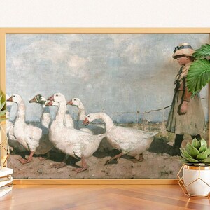 Vintage Geese Print, Farmhouse Nursery Decor, Country Painting image 1