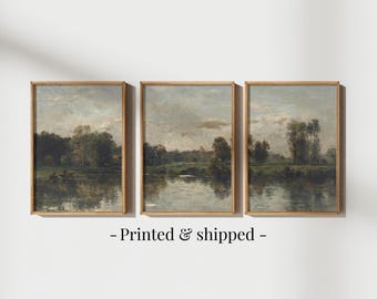 French Country Landscape Print Set: Sage Green Canvas Wall Art