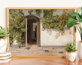 Vintage Ivy Doorway Print: Rustic Farmhouse Wall Art