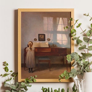 Girl Playing Piano Print, Piano Wall Art, Girl Piano Painting, Girls Room Decor, Girl Portrait, Moody Wall Art, Farmhouse Wall Decor,