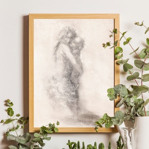 Vintage Mother and Child Drawing, Vintage Sketch, Vintage Nursery Decor, Antique Nursery Art, Vintage Nursery Wall Art, Timeless Bond