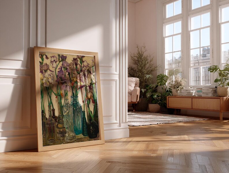 Close-up view of a vintage floral art print reproduction showing fine details of Frederick Judd Waugh’s 1922 Rum Row painting. The image highlights the rich texture, soft color transitions, and painterly quality of the floral still life, printed with archival inks on high-quality paper for long-lasting wall decor.