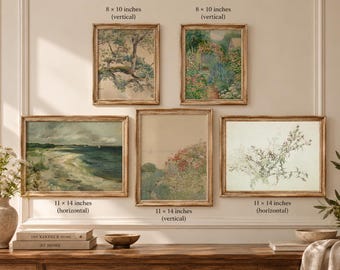Vintage Botanical Gallery Wall Set of 5, Antique Garden Prints, Cottagecore Wall Art, French Country Decor, Printed &  Shipped