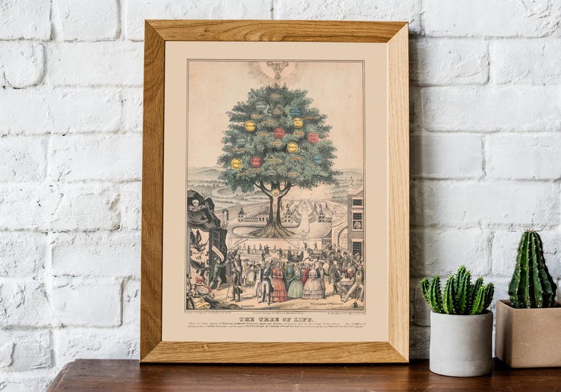 Tree of life art print, Nature wall art, Vintage tree, Antique tree painting, Life, Death, Old book page, antique book page, Tree wall art imagen 4