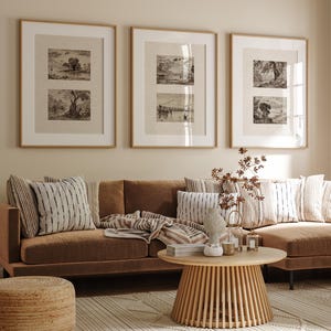 Vintage Landscape Print Set: Neutral Gallery Wall Art, Tree Sketches