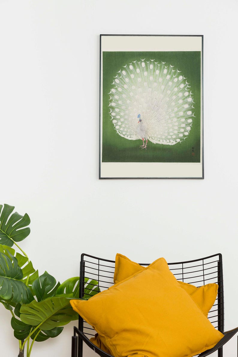 Reprint of Peacock illustration by Ohara Koson.  Different sizes available. Printing on matt paper, canvas or deckle edge fine art paper. Printed and shipped. Beautiful vintage japanese wall art.