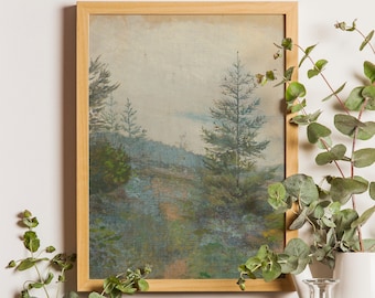 Vintage Forest Art, Rustic Forest Painting, Vintage Pine Tree Print, Forest Painting, Woodland Art Decor, Green Wall Art, PRINTED, SHIPPED