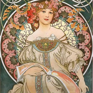 Alphonse Mucha Print, Alphonse Mucha Poster, Bohemian Print, Mucha Wall Art, Art Nouveau Poster, Retro Print, Retro Wall Art, Bohemian decor image 3