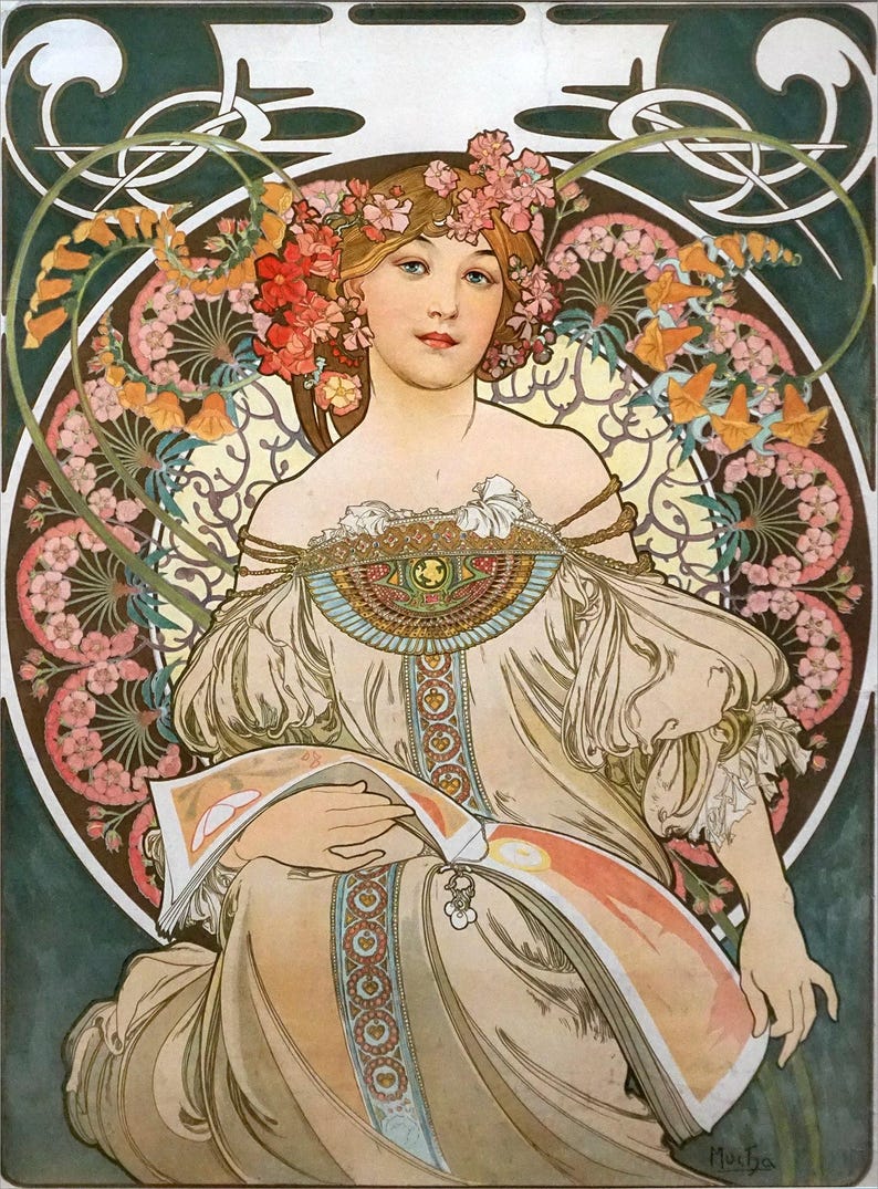 Alphonse Mucha Print, Alphonse Mucha Poster, Bohemian Print, Mucha Wall Art, Art Nouveau Poster, Retro Print, Retro Wall Art, Bohemian decor image 3