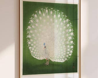 White Peacock Art Print, Ohara Koson Japanese Wall Decor (Reprint)