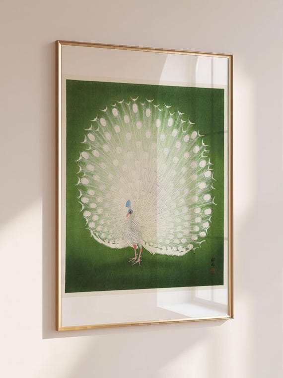White Peacock Art Print, Ohara Koson Japanese Wall Decor (Reprint)