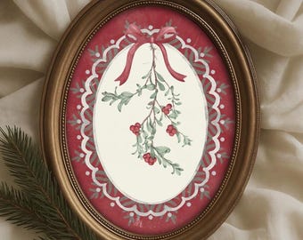 Christmas Mistletoe Print: Winter Farmhouse Holiday Decor, Christmas Wall Art Holiday Botanical Decor
