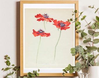 Red Poppy Art Print: Vintage Botanical Flower Wall Decor