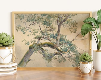 Impresión de árbol vintage, impresión de arte de árbol antiguo, ramas de árboles vintage, pintura de acuarela, arte mural de naturaleza, póster de árbol, impresión de arte botánico,