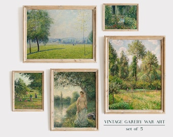 Country Landscape Gallery Wall Print Set, Vintage Paintings, Vintage Art Print, Green Gallery Wall Set, Country Art Prints, Farmhouse Decor