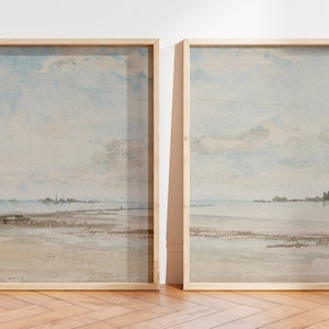 Küsten Wand Kunst Druck Set von 2, Muted Strand Drucke Set, Strand Malerei, Strand Haus Wand Kunst, Küsten Wand Kunst, Neutrale Wand Kunst