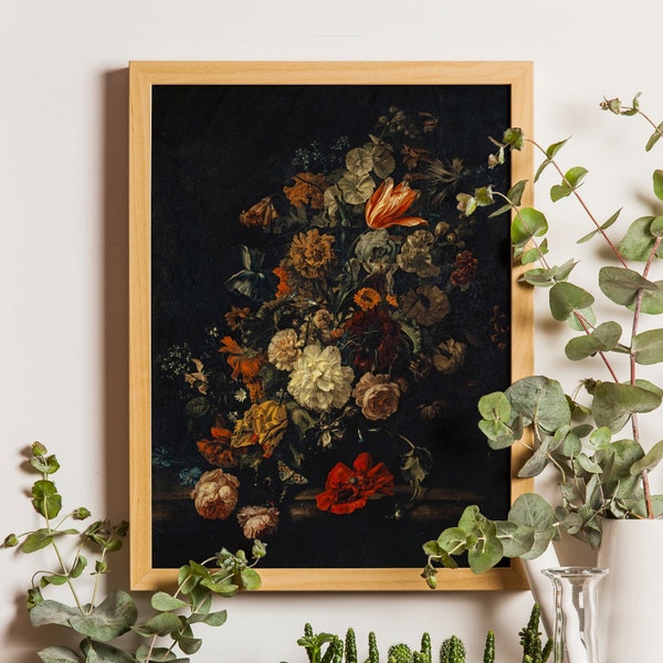 Dark Flower Painting PRINTED, Moody Floral Wall Art, Dark Academia Print, Vintage Moody Painting, Victorian Art Print, Antique Art Print