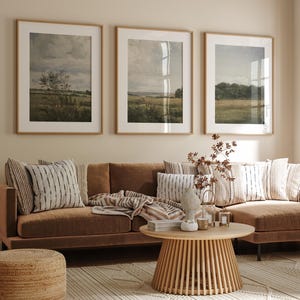 Landscape Painting Set of 3 Prints Neutral Wall Art Gallery Wall Set, Farmhouse Wall Art Set of 3 Canvas Art, Cottagecore Decor, Nature Art