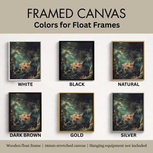 Fragonard The Swing giclée canvas framed options, wooden float frame 38mm stretched canvas colours white black natural dark brown gold silver, French Rococo romantic wall art canvas print
