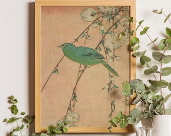 Japanese flowers botanical art, Vintage art, Botanical art, Asian art, Japanese art, Flower art, Bird art print, Vintage Japanese poster