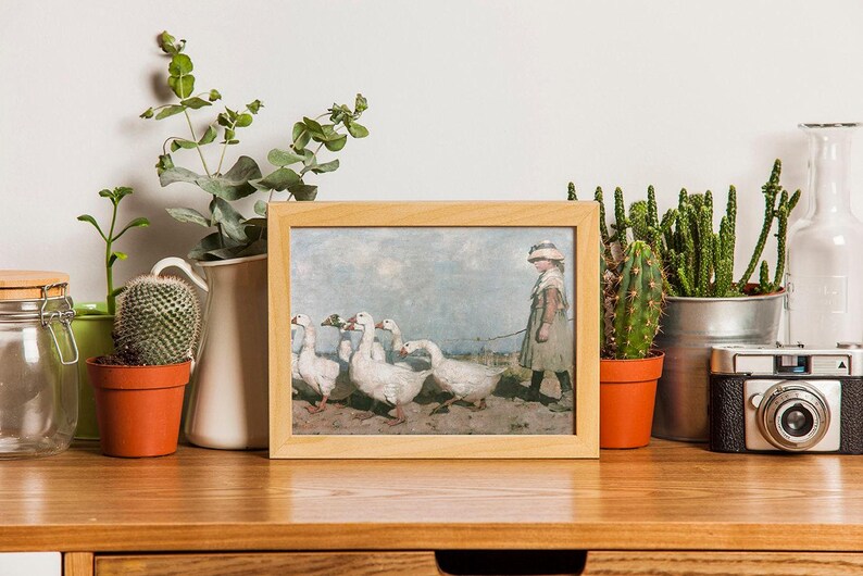 Vintage Geese Print, Farmhouse Nursery Decor, Country Painting image 2