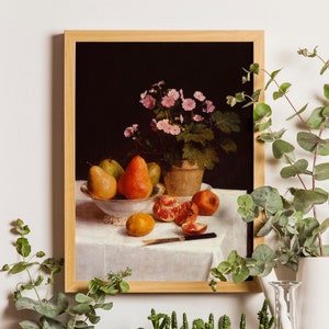 Vintage Birnendruck, Stillleben Obstmalerei, Zitrone Botanische Druck, Küche Bauernhaus Kunst, Vintage Blumenmalerei, Vintage Obstdruck
