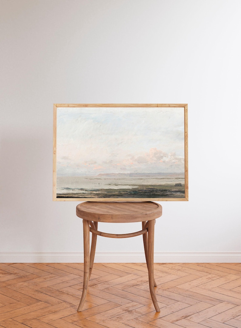 Vintage Seascape Painting: Neutral Coastal Art Print image 2