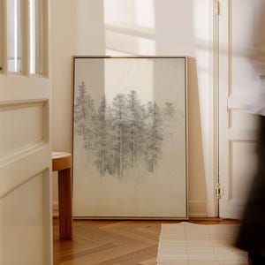 Vintage Winter Forest Print: Antique Coniferous Trees Sketch