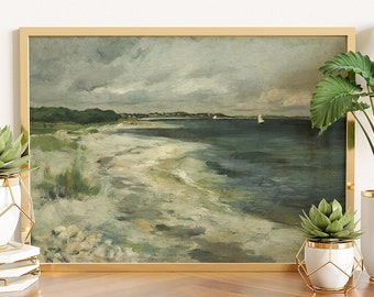 Vintage Coastal Print, Beach Print Coastal Painting, Antique Sea Painting, Vintage Ocean Waves Print, Vintage Decor, Landscape paintying