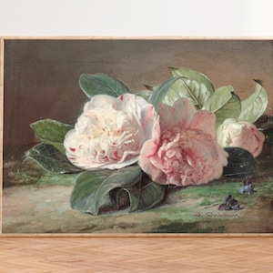 Blush Pink Peonies Painting, Peony Flowers, Peonies Wall Art, Moody Flower Print, Antique Peonies Painting, Vintage Wall Art Painting Girly