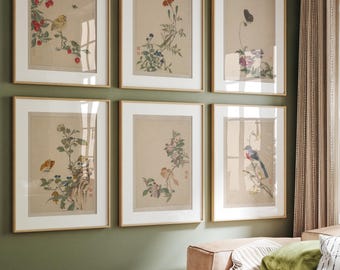 Set of 6 Vintage Chinese Botanical Bird Art Prints