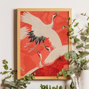 Vintage japanisches Poster mit Kranich, Vogel Illustration, Home Decor, japanische Kunstdrucke, japanische Wandkunst, japanische Dekoration, Japan Poster